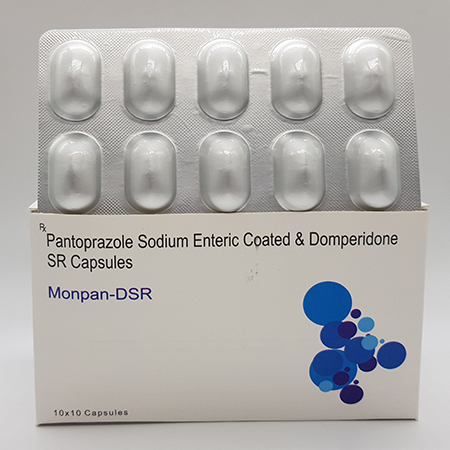 Product Name: Monpan DSR, Compositions of Monpan DSR are Pantoprazole Sodium Enteric Coated and Domperidone SR Capsules - Acinom Healthcare