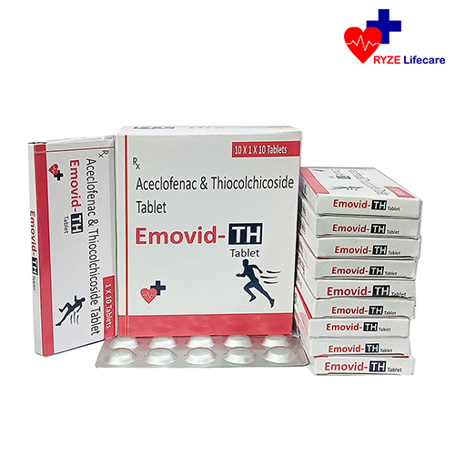 Product Name: Emovid TH, Compositions of Emovid TH are Aceclofenac & Thiocolchicoside Tablets .  - Ryze Lifecare
