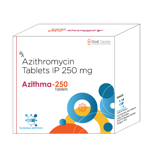 Product Name: Azithma 250, Compositions of Azithma 250 are Azithromycin Tablets IP 250 mg - Sushma Biotech