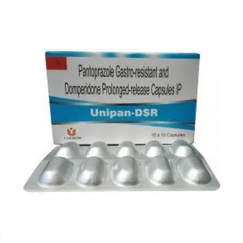 Product Name: Unipan DSR, Compositions of Unipan DSR are  Pantoprazole Gastro  Resistant And Domperidone  Prolonged-Release Capsules  IP - Unigrow Pharmaceuticals