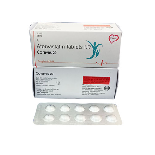 Product Name: Coravas 20, Compositions of Coravas 20 are Atorvastin Tablets Ip 20mg - Arlak Biotech