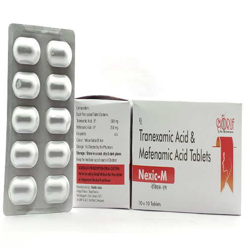 Product Name: Nexic M, Compositions of Nexic M are Tranexamic Acid & Mefenamic Acid Tablets - Arlak Biotech