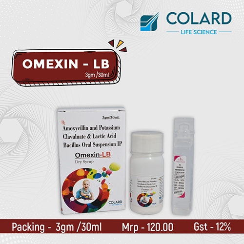 Product Name: OMEXIN   LB, Compositions of OMEXIN   LB are Amoxiycillin and Potassium clavulanate & Lactic Acid Bacillus Oral Suspension IP - Colard Life Science