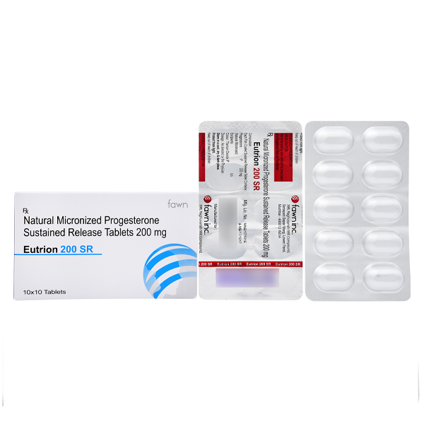 Product Name: EUTRION 200 SR, Compositions of Natural Micronised Progesterone (SR) 200 mg. are Natural Micronised Progesterone (SR) 200 mg. - Fawn Incorporation