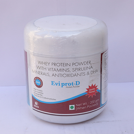 Product Name: Eviprot D, Compositions of Eviprot D are Whey Protein Powder With Vitamins,Spirulina Minerals ,Antioxidants & Dha - Eviza Biotech Pvt. Ltd