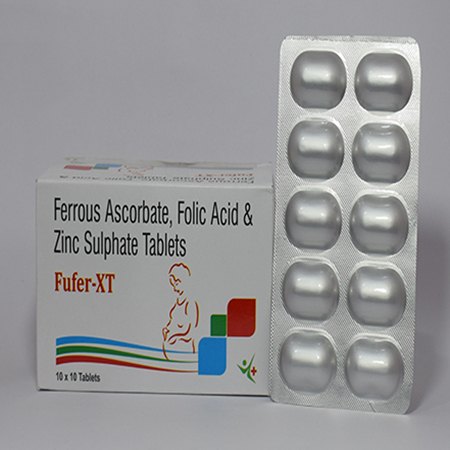 Product Name: Fufer XT, Compositions of Fufer XT are Ferrous Ascorbate Folic Acid & Zinc Sulphate Tablets - Meridiem Healthcare