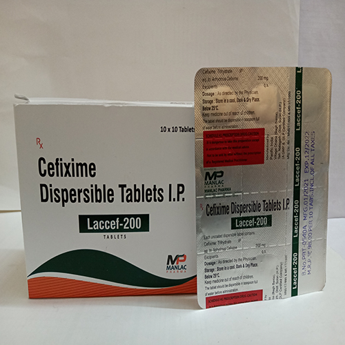 Product Name: Laccef  200, Compositions of Cefixime Dispersable Tablets IP are Cefixime Dispersable Tablets IP - Manlac Pharma