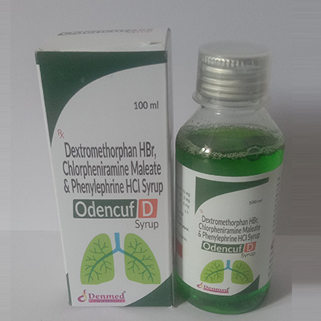 Product Name: Odencuf D, Compositions of Odencuf D are Dextromethorphan HBr,Chlorpheniramine Maleate & Phenylephrine HCI Syrup - Denmed Pharmaceutical