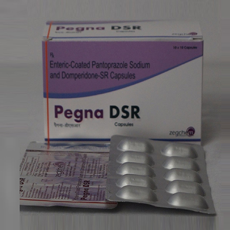 Product Name: Pegna DSR, Compositions of Pegna DSR are Entric-Coated Pantoprazole Sodium and Demperidone-SR Capsules - Zegchem