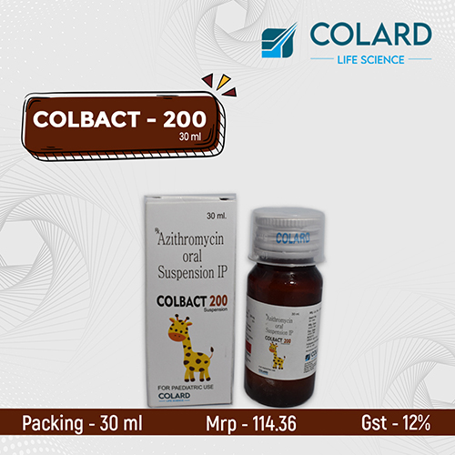 Product Name: COLBACT   200, Compositions of COLBACT   200 are Azithromycin Oral Suspension IP - Colard Life Science
