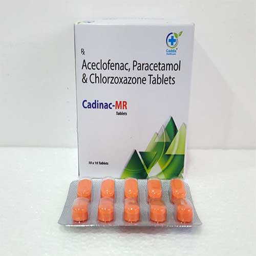 Product Name: Cadinac MR, Compositions of Cadinac MR are Aceclofenac,Paracetamol  & Chlorzaxazone Tablets - Caddix Healthcare