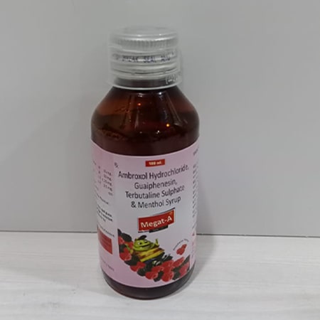 Product Name: Megat A, Compositions of Megat A are Ambrol Hydrochloride Guaiphensin Terbutaline Sulphade & Menthol Syrup - Soinsvie Pharmacia Pvt. Ltd