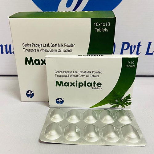 Product Name: MAXIPLATE, Compositions of MAXIPLATE are CARICA PAPAAYA LEAF,  GOAT MILK POWER, THINOSPORA & WHEAT GERM OIL - Janus Biotech