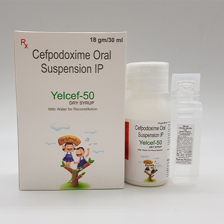Product Name: Yelcef 50, Compositions of Yelcef 50 are Cefpodoxime Oral Suspension IP - Acinom Healthcare