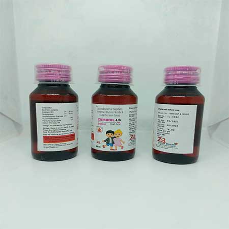 Product Name: Zumroil LS, Compositions of Levosulbutamol Sulphate,Ambroxal Hydrochloride & Guaiphenesin Syrup are Levosulbutamol Sulphate,Ambroxal Hydrochloride & Guaiphenesin Syrup - Zumax Biocare