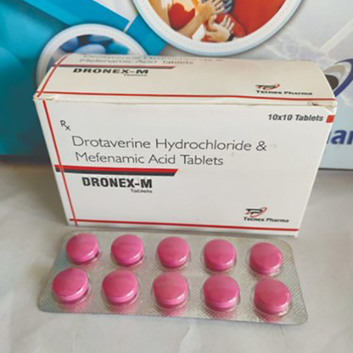 Product Name: DRONEX M, Compositions of DRONEX M are Drotaverine Hydrochloride & Mefenamic Acid Tablets - Tecnex Pharma