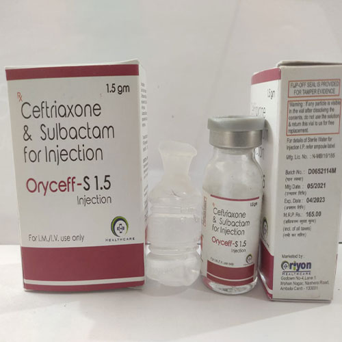 Product Name: Oryceff S, Compositions of Oryceff S are Ceftriaxone & Sulbactam - Oriyon Healthcare