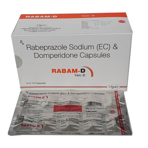 Product Name: Rabam D, Compositions of Rabam D are Rabeprazole Sodium (EC) & Domperidone (SR) Capsules - Lifecare Neuro Products Ltd.