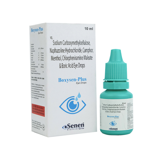 Product Name: Boxysen Plus, Compositions of Boxysen Plus are Sodium carboxymethyl cellulose, Naphazoline Hydrochloride, Camphor, Menthol, Chlorpheniramine Maleate, and Boric Acid eye drops - Senen Biotech