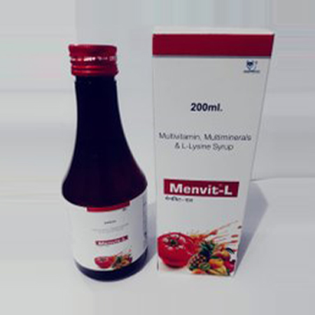 Product Name: Menvit L, Compositions of Multivitamin, Multiminerals & L-Lysine Syrup are Multivitamin, Multiminerals & L-Lysine Syrup - Oreo Healthcare