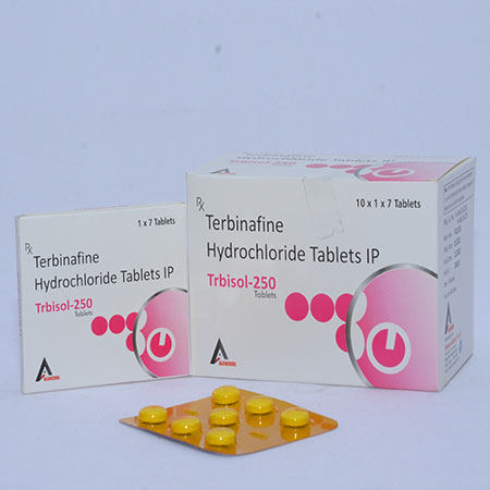 Product Name: TRBISOL 250, Compositions of TRBISOL 250 are Terbinafine HCL Tablets IP - Alencure Biotech Pvt Ltd