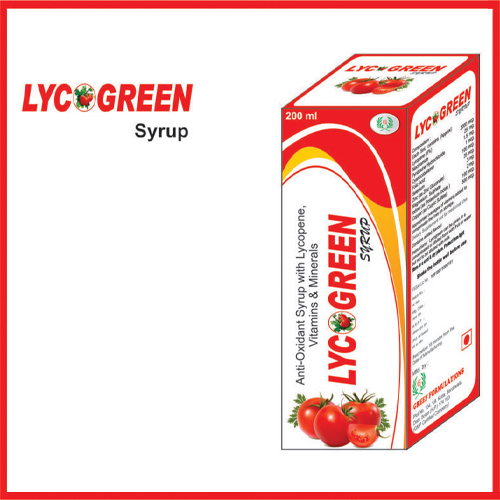 Product Name: Lycogreen, Compositions of Lycogreen are Anti-Oxidant Syrup with Lycopene,Vitamins & Minerals - Greef Formulations