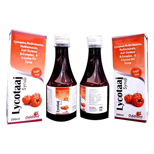 Product Name: Lycotaaj, Compositions of Lycotaaj are Lycopene, Multivitamins, Multiminerals, Anti Oxidant B-Complex, & L-Lysine Hd Syrup - Oddiant Formulations