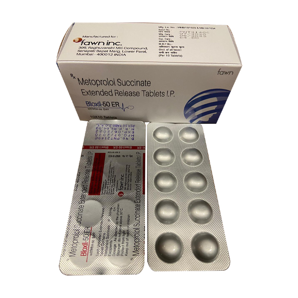 Product Name: BLOXIL 50 ER, Compositions of Metoprolol 50 mg Extended Release are Metoprolol 50 mg Extended Release - Fawn Incorporation
