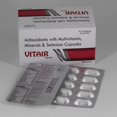 Product Name: Vitair, Compositions of Antioxidants with Multivitamin, Minerals & Selenium are Antioxidants with Multivitamin, Minerals & Selenium - Biodiscovery Lifesciences Pvt Ltd
