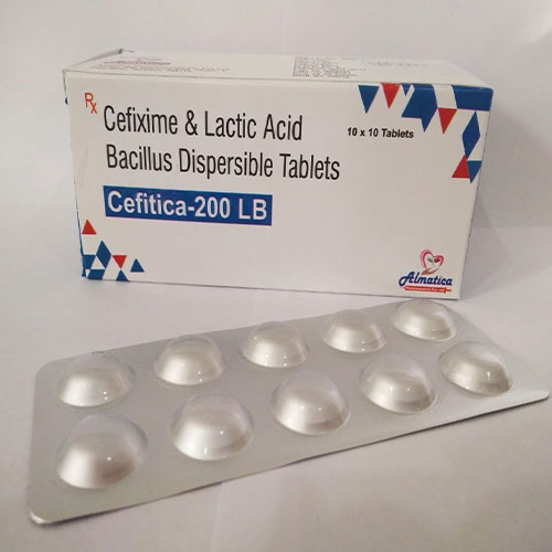 Product Name: Cefitica 200LB, Compositions of Cefitica 200LB are Cefixime 7 lactic acid Bacillus Dispersible - Almatica Pharmaceuticals Private Limited