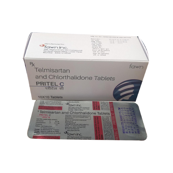 Product Name: PRITEL C, Compositions of PRITEL C are Telmisartan and Chlorthalidone (40mg+12.5mg) - Fawn Incorporation