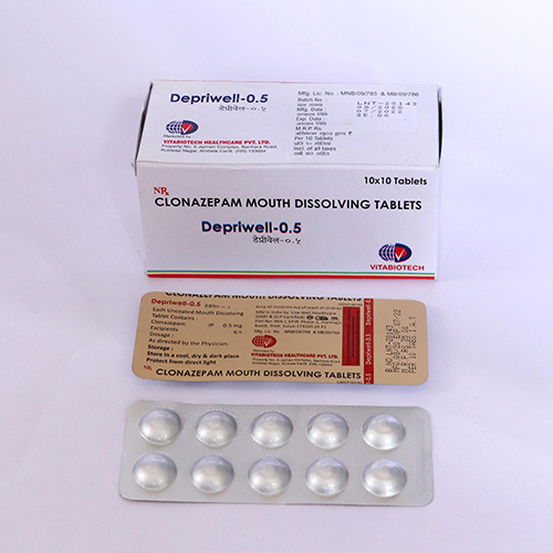 Product Name: Depriwell0.5, Compositions of Depriwell0.5 are Clonazep Mouth Dissolving Tablets - Vitabiotech Healthcare Private Limited