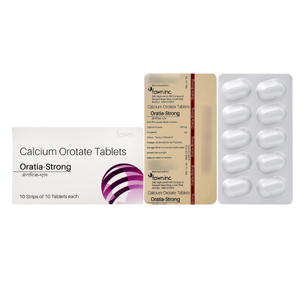 Product Name: ORATIA STRONG, Compositions of Calcium Orotate 740mg Tablets are Calcium Orotate 740mg Tablets - Fawn Incorporation