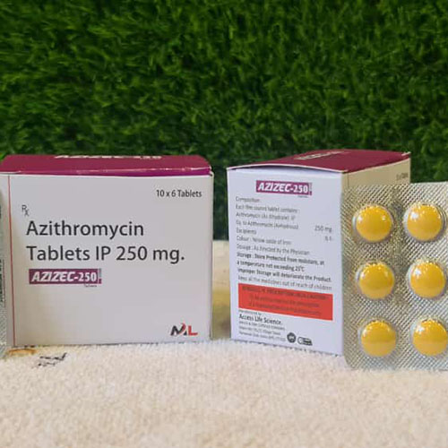 Product Name: Azizec 250, Compositions of Azizec 250 are Azithromycin Tablets IP 250 mg - Medizec Laboratories