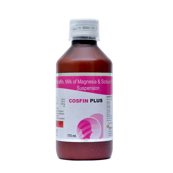 Product Name: COSFIN PLUS, Compositions of Liquid Paraffin1.25 ml + Milk of Magnesia 3.75 ml + Sodium Picosulfate 3.33 mg. are Liquid Paraffin1.25 ml + Milk of Magnesia 3.75 ml + Sodium Picosulfate 3.33 mg. - Fawn Incorporation