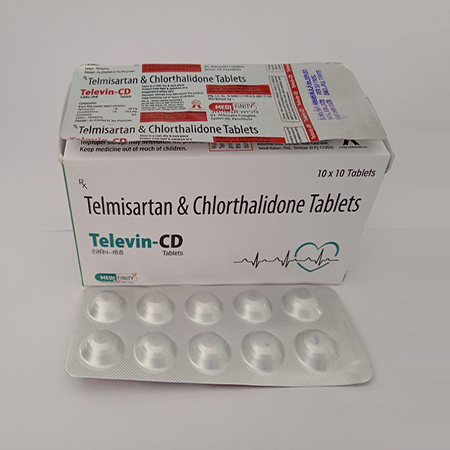 Product Name: Televin CD, Compositions of Televin CD are Telmisartan & Chlorthalidone tablets  - Medifinity Healthcare pvt ltd