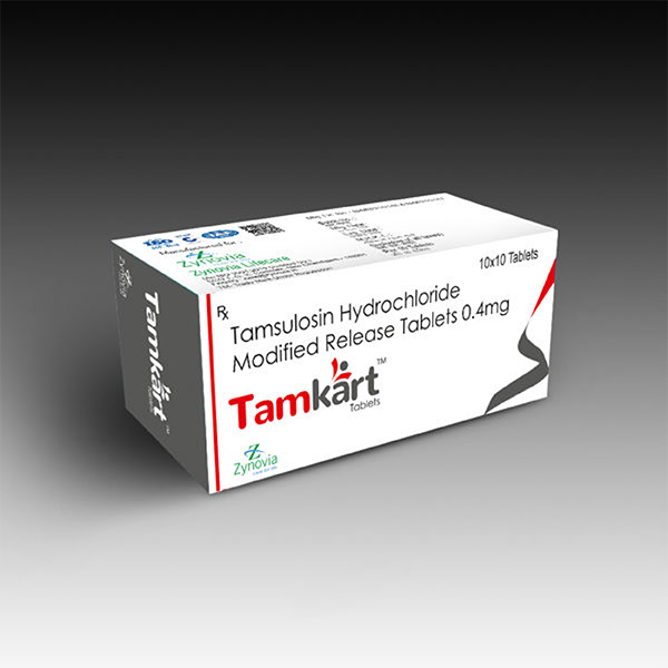 Product Name: Tamkart, Compositions of Tamkart are Tamsulosin Hydrochloride Modified Release Tablets 0.4mg - Zynovia Lifecare