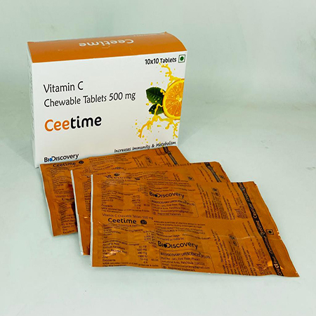 Product Name: Ceetime, Compositions of Ceetime are Vitamin C Chewable Tablets 500mg - Biodiscovery Lifesciences Pvt Ltd
