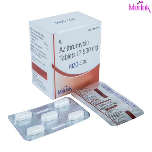 Product Name: Rizo 500, Compositions of Rizo 500 are Azithromycin  Tablet IP 500mg - Medok Life Sciences Pvt. Ltd