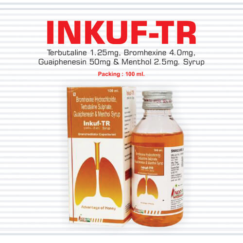 Product Name: Inkuf TR, Compositions of Inkuf TR are Terbutaline sulphate Bromhexine Hcl Guaiphenesin & Menthol Syrup - Pharma Drugs and Chemicals