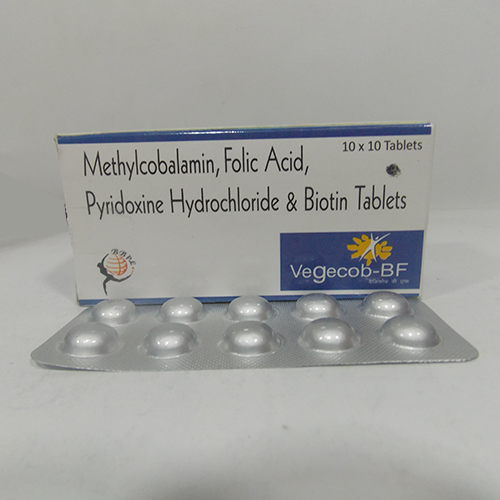 Product Name: VEGECOB BF, Compositions of VEGECOB BF are Methylcobalamin, Folic Acid , Pyridoxine Hydrochloride & Biotin Tablets - Biomax Biotechnics Pvt. Ltd