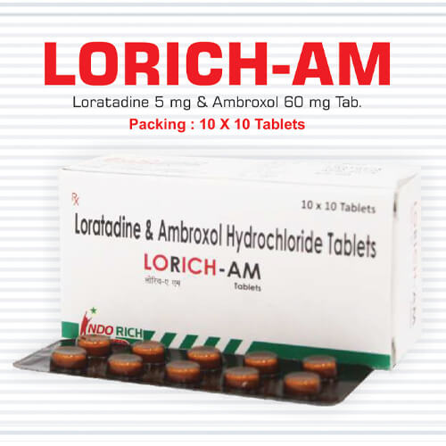 Product Name: Lorich AM, Compositions of Lorich AM are Loratadine & Ambroxal Hydrochloride Tablets - Pharma Drugs and Chemicals