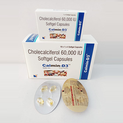 Product Name: Calmin D3, Compositions of Calmin D3 are Cholecalciferol 60,000 IU Soft Gelatin Capsules - Nova Indus Pharmaceuticals