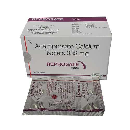 Product Name: Reprosate, Compositions of are Acamprosate Calcium Tablets 333mg - Lifecare Neuro Products Ltd.