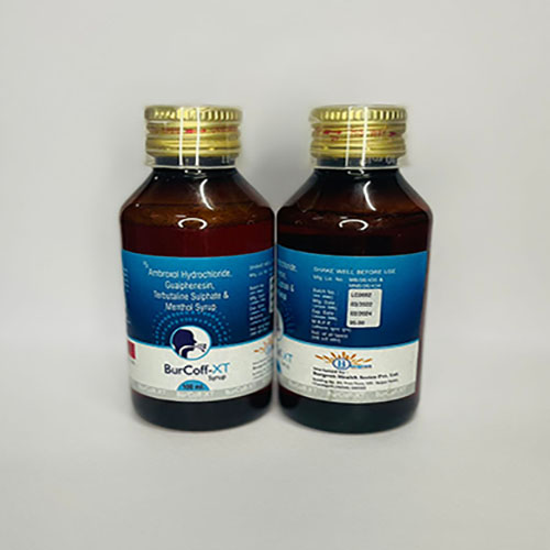 Product Name: Burcoff Xt, Compositions of Burcoff Xt are Ambroxal Hydrochloride GuaiPhenesin Tarbutaline sulphate  & Methol Syrup - Burgeon Health Series Pvt Ltd