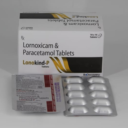 Product Name: Lonokind P, Compositions of Lonokind P are Lornoxicam & Paracetamol Tablets - Biodiscovery Lifesciences Pvt Ltd