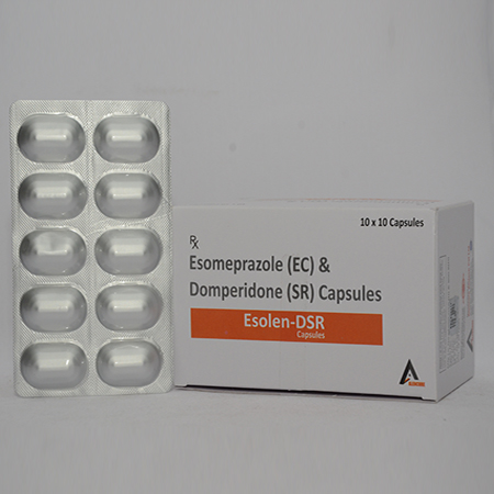 Product Name: ESOLEN DSR, Compositions of ESOLEN DSR are Esomeprazole (EC) & Domperidone (SR) Capsules - Alencure Biotech Pvt Ltd