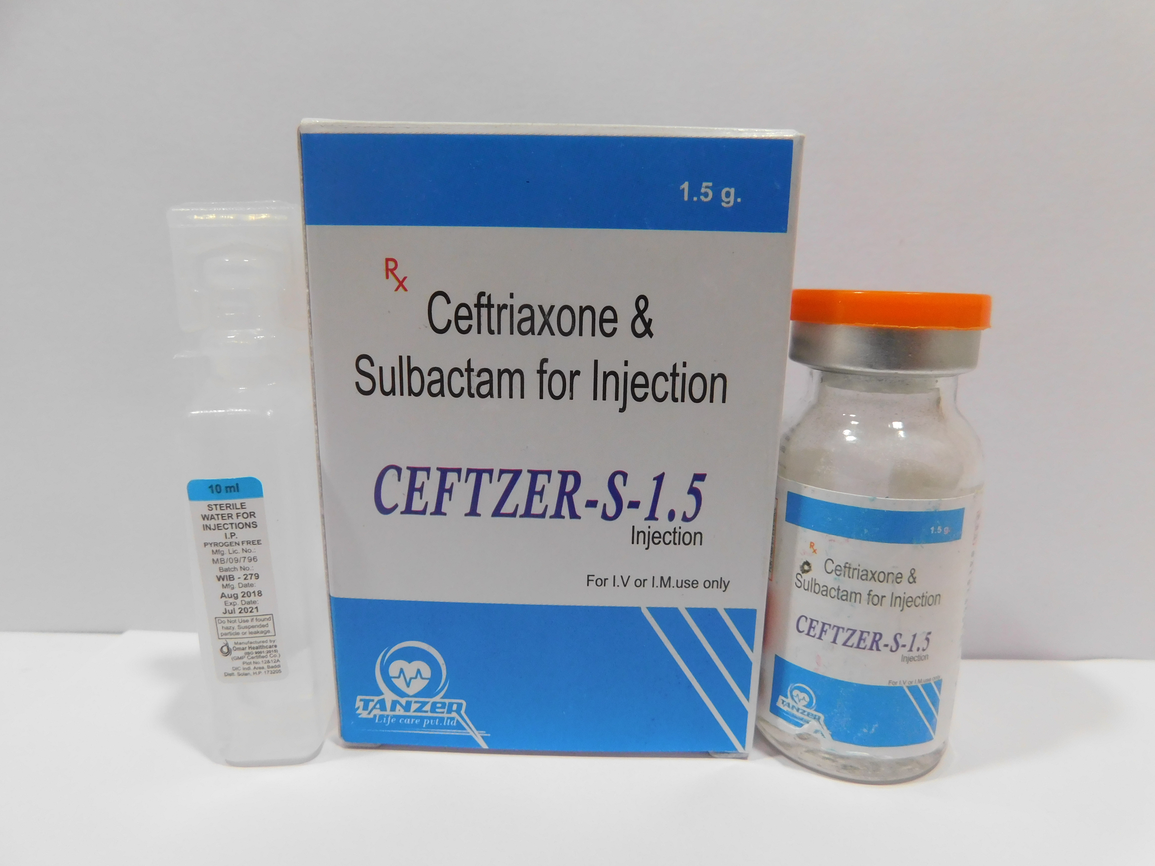 Product Name: CEFTZER S 1.5, Compositions of CEFTZER S 1.5 are ceftriaxone &Sulbactam for injection - Tanzer Lifecare Private Limited