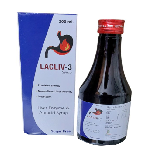 Product Name: Lacliv3, Compositions of Lacliv3 are Liver Enzyme & Antacid Syrup - Jecks Pharma