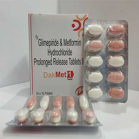 Product Name: Dakmet 1, Compositions of Dakmet 1 are Glimepiride & Metfortin Hydrochloride Prolonged Release Tablets IP - Dakgaur Healthcare
